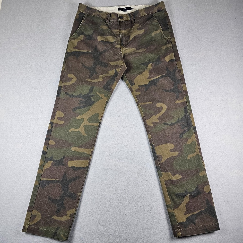 Vans Camo Chino Pants Mens 33x31 Green Woodland Twill Skater Straight Distressed